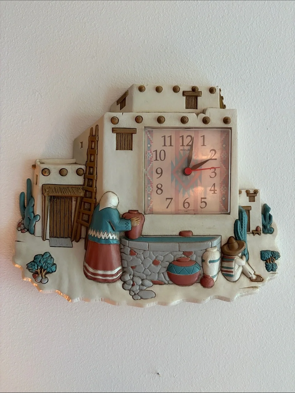 Homco Burwood Products Southwestern  Santa Fe Taos style Wall Clock MCM  kitschy